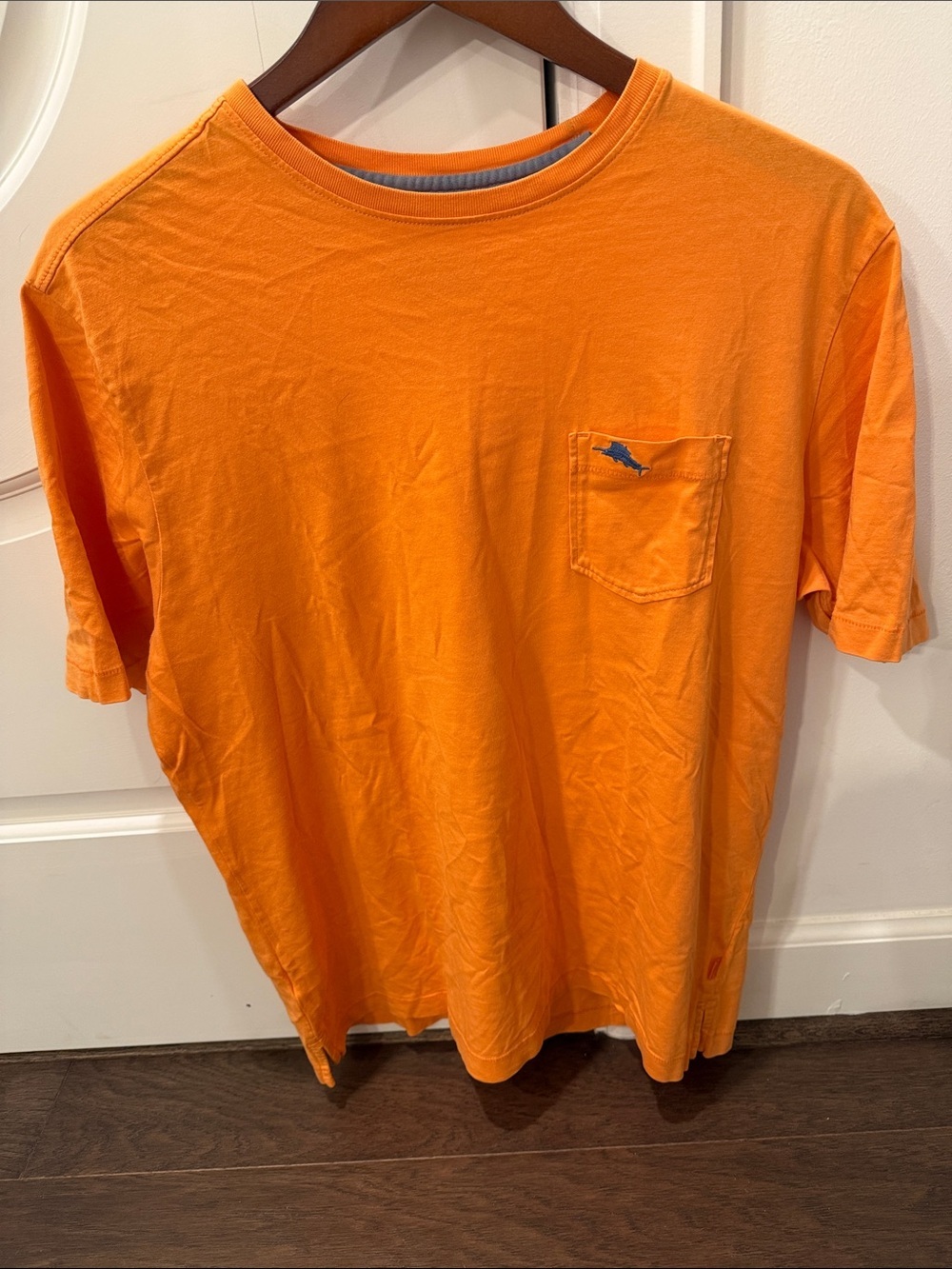 Tommy Bahama Bright Orange Short-Sleeve Pocket Tee with Blue Marlin